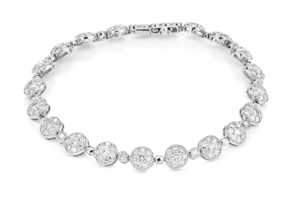 Beaded Cluster Link Diamond Bracelet 14k Solid Gold 3.45ctw