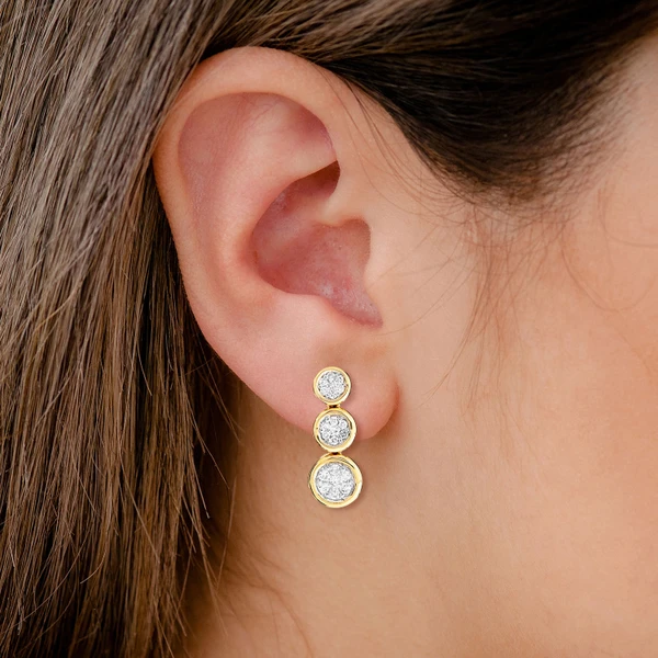 Graduated Cluster Diamond Bezel Dangle Earrings 14k Solid Gold 0.40ctw