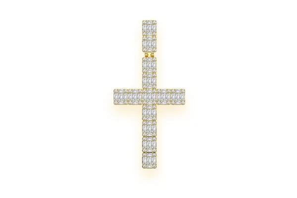 Baguette Cross Diamond Pendant 14k Solid Gold 1.00ctw