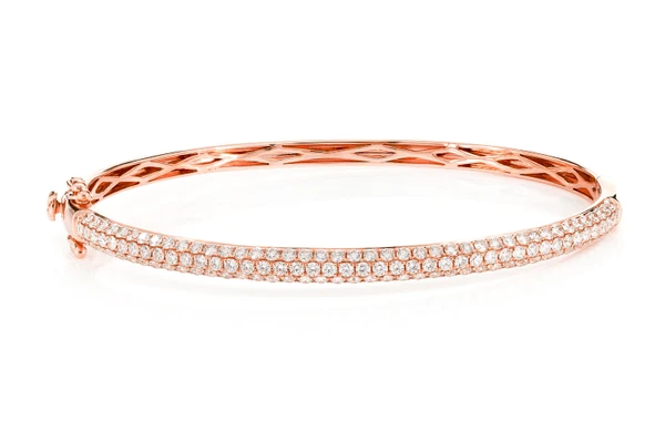Diamond Three Row Pave Bangle Bracelet 14k Solid Gold 1.95ctw