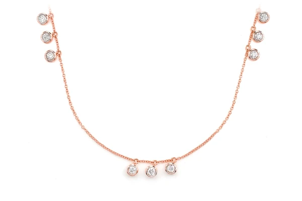 Triple Bezel Diamond Drop Station Necklace 14k Solid Gold 0.65ctw