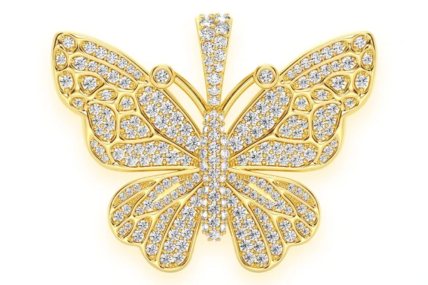 Butterfly Diamond Pendant 14k Solid Gold 2.00ctw