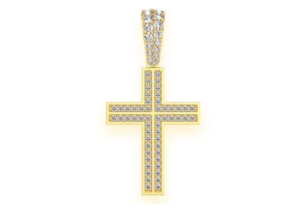 Straight Accent Cross Diamond Pendant 14k Solid Gold 0.75ctw