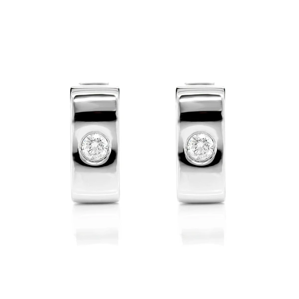 Rectangular Gypsy Set Diamond Hoop Earrings 14k Solid Gold 0.25ctw
