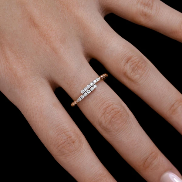 Beaded Bypass Diamond Flex Band Ring 14k Solid Gold 0.15ctw