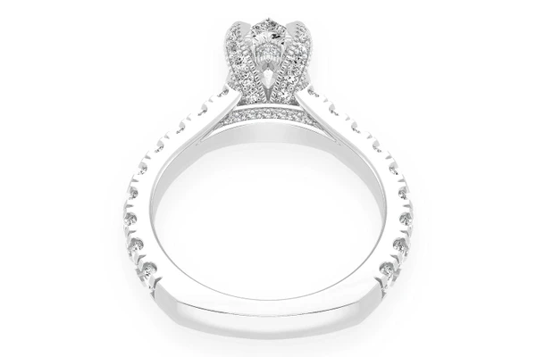 Thinn - 1.00ct Pear Solitaire - Single Row Scallop - Diamond Engagement Ring - All Natural