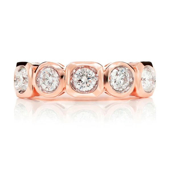 Five Stone Round And Square Bezel Set Band Ring 14k Solid Gold 0.95ctw 