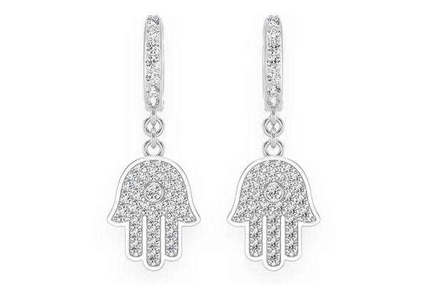 Hamsa Dangling Diamond Earrings 14k Solid Gold 0.50ctw