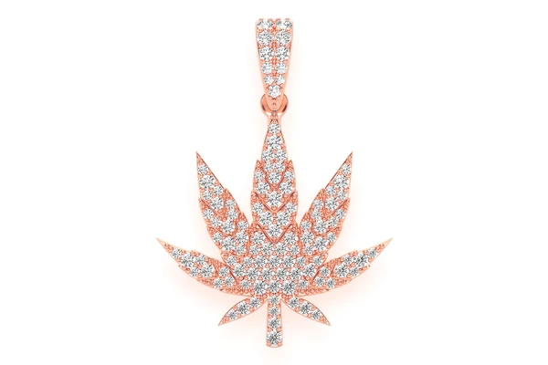 Cannabis Leaf Diamond Pendant 14k Solid Gold .85ctw