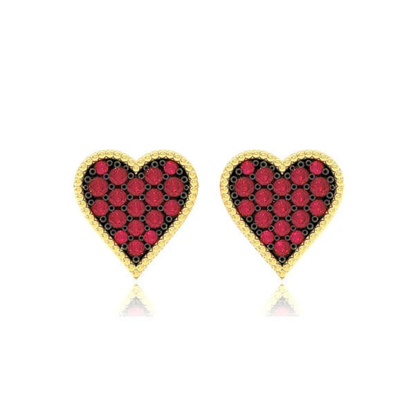 Heart Playing Card Ruby Stud Earrings 14k Solid Gold 0.30ctw
