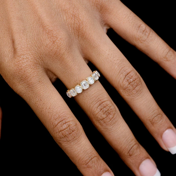 Oval And Baguette Bezel Diamond Band Ring 14k Solid Gold 0.80ctw