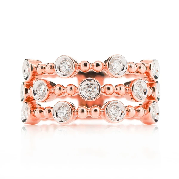 Four Row Scattered Beaded Bezel Diamond Band Ring 14k Solid Gold 0.35ctw 