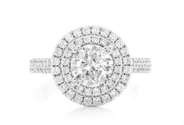 1.25ct Round Solitaire - Double Halo Diamond Engagement Ring - All Natural