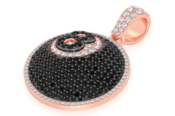 8-Ball Black & White Diamond Pendant 14k Solid Gold 2.50ctw