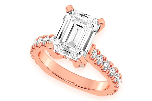 3.00ct Emerald Solitaire - Single Row Scallop - Diamond Engagement Ring - All Natural Vs Diamonds