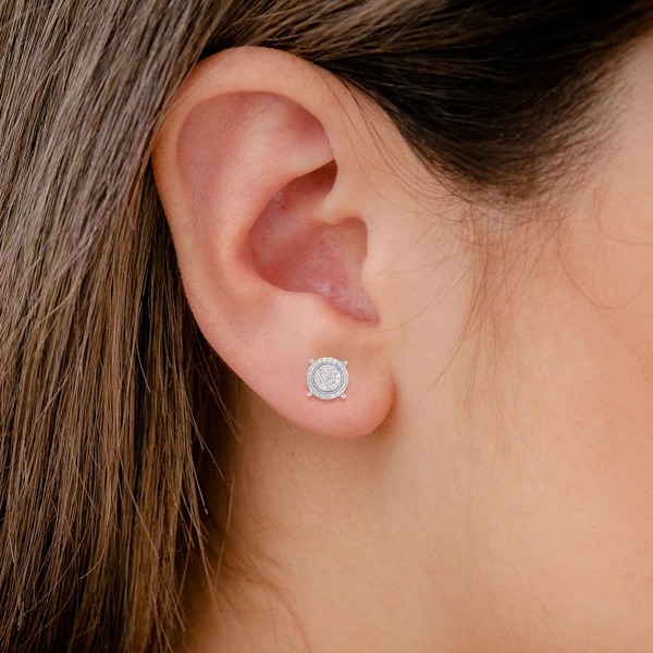 Two Layer Cluster Halo Diamond Stud Earrings 14k Solid Gold 0.50ctw