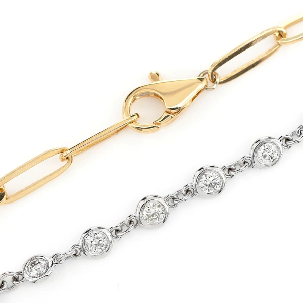 Diamond Bezel Set Enlongated Rolo Link Bracelet 14k Solid Gold 0.50ctw