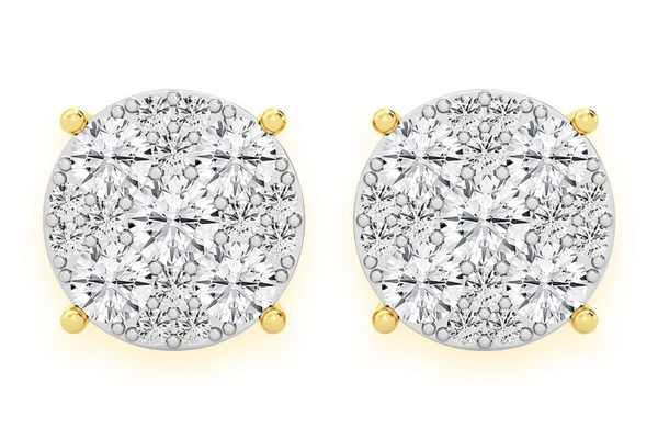 4.00ctw Mosaic Stud Diamond Earrings 14k Solid Gold