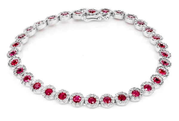 Ruby And Diamond Halo Tennis Bracelet 14k Solid Gold 9.00ctw