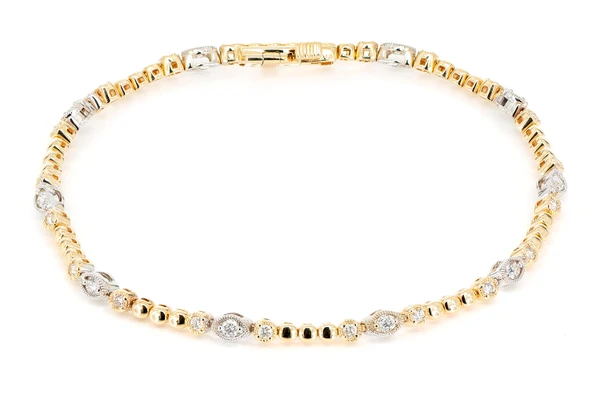 Beaded And Diamond Deco Milgrain Bracelet 0.60ctw 14k Solid Gold
