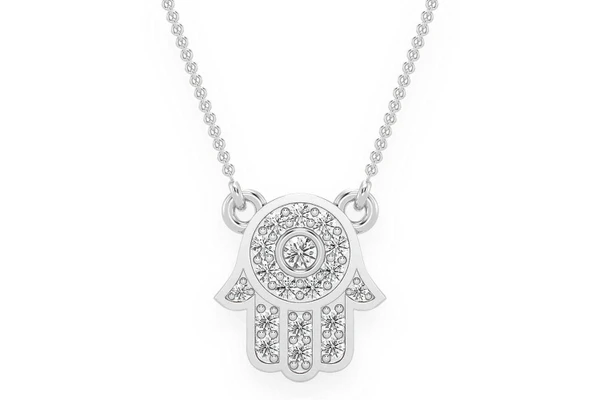 Hamsa Diamond Pendant Necklace Attached 14k Solid Gold .15ctw