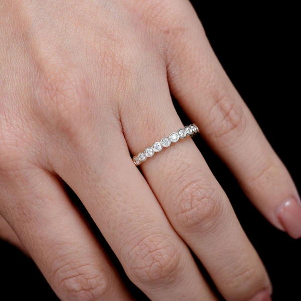 Round Bezel Set Band Ring 14k Solid Gold 0.30ctw