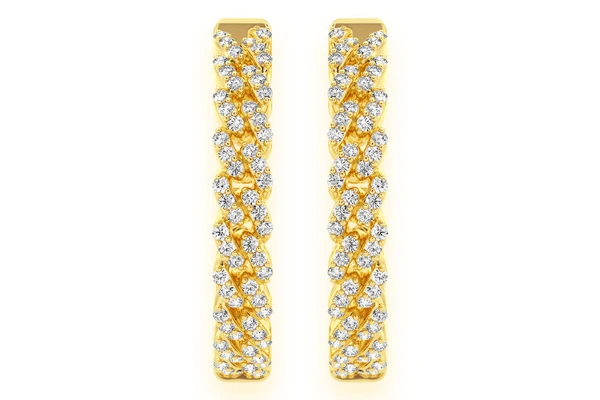 Miami Cuban Link Hoop Diamond Earrings 14k Solid Gold 0.50ctw