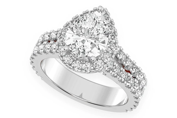 Sphinx - 2.00ct Pear Solitaire - Two Row Split Scallop - Diamond Engagement Ring - All Natural Diamonds