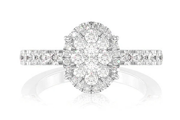 Oval Cluster Halo Diamond Engagement Ring 14k Solid Gold - All Natural - 0.75ctw 