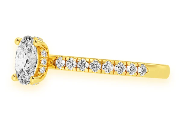 Thinn - 0.75ct Oval Solitaire - One Row Under Halo - Diamond Engagement Ring - All Natural