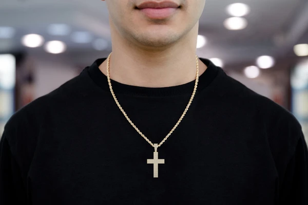 Four Row Flat Cross Diamond Pendant 14k Solid Gold 1.15ctw