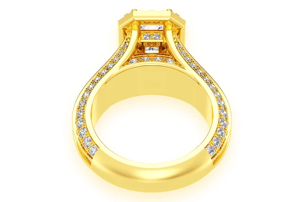 Monst - 1.00ct Emerald Solitaire - Three Row Graduated Split Halo - Diamond Engagement Ring - All Natural Vs Diamonds