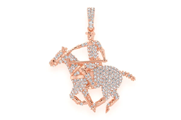 Polo Player Diamond Pendant 14k Solid Gold 1.25ctw