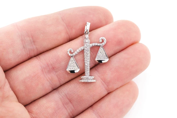 Balance Libra Scale Diamond Pendant 14k Solid Gold 0.66ctw