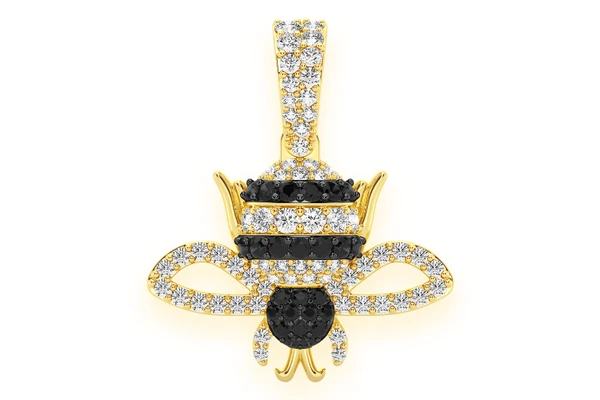 Bumble Bee Black & White Diamond Pendant 14k Solid Gold 0.50ctw