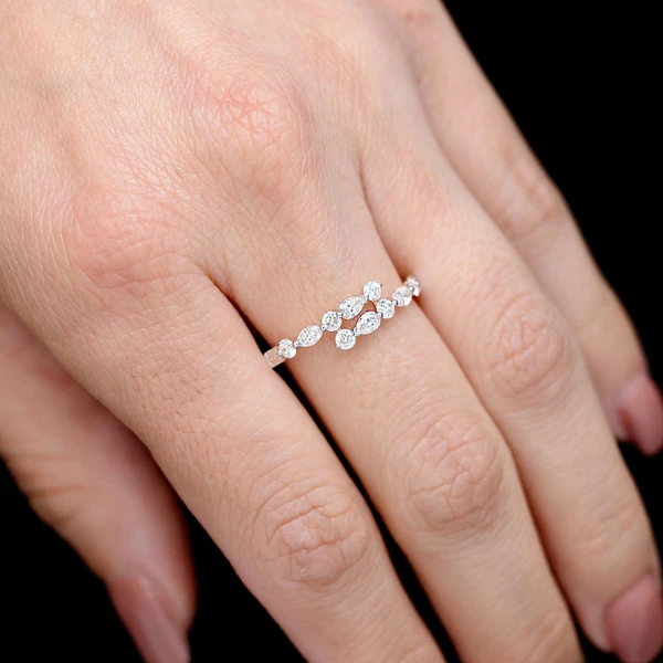 Multi Shape Diamond Bypass Band Ring 14k Solid Gold 0.80ctw