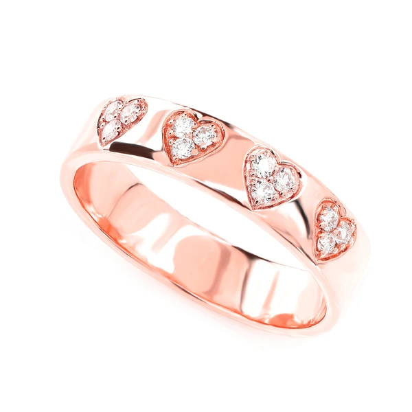 Diamond Heart Cluster Band 14k Solid Gold 0.12ctw