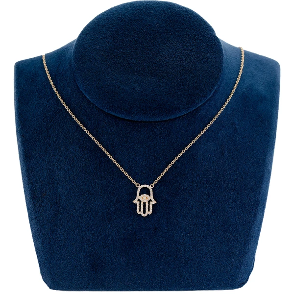 Diamond Hamsa Necklace Attached Pendant 14k Solid Gold 0.22ctw