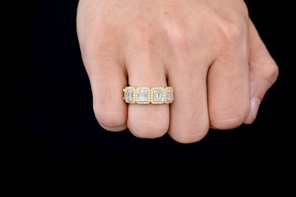 Round Baguette Diamond Band 14k Solid Gold 1.50ctw
