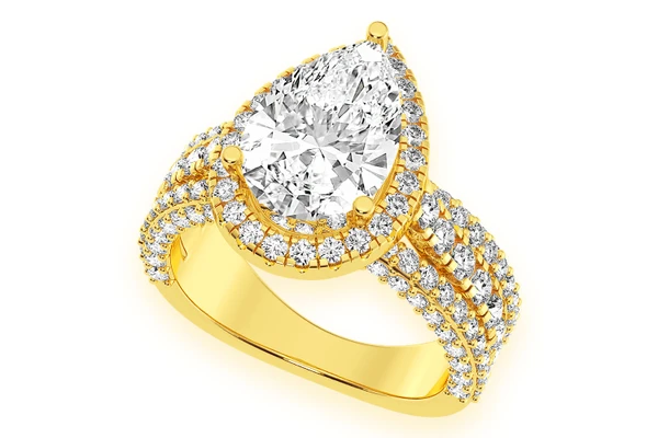 3.00ct Pear Solitaire - Three Row - Diamond Engagement Ring - All Natural