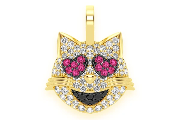 Cat Heart Ruby & Diamond Pendant 14k Solid Gold 0.75ctw