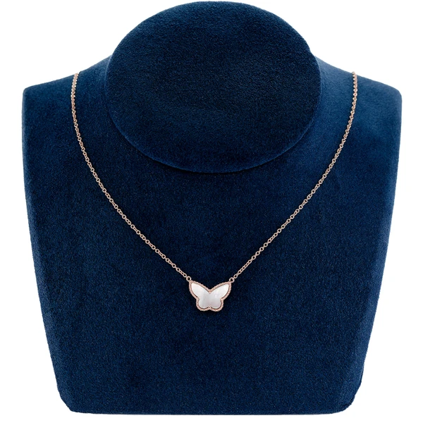 Mother Of Pearl Butterfly Necklace Attached 14k Solid Gold 
