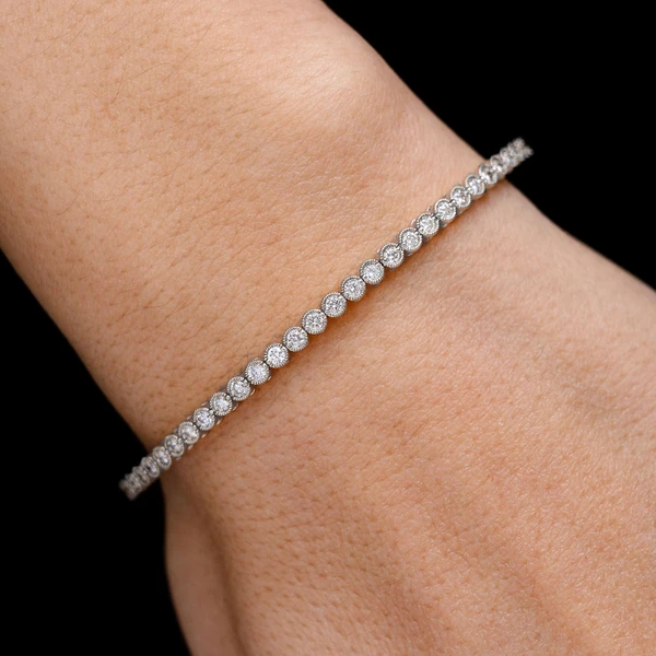 Milgrain Flex Diamond Bangle Bracelet 14k Solid Gold 1.00ctw