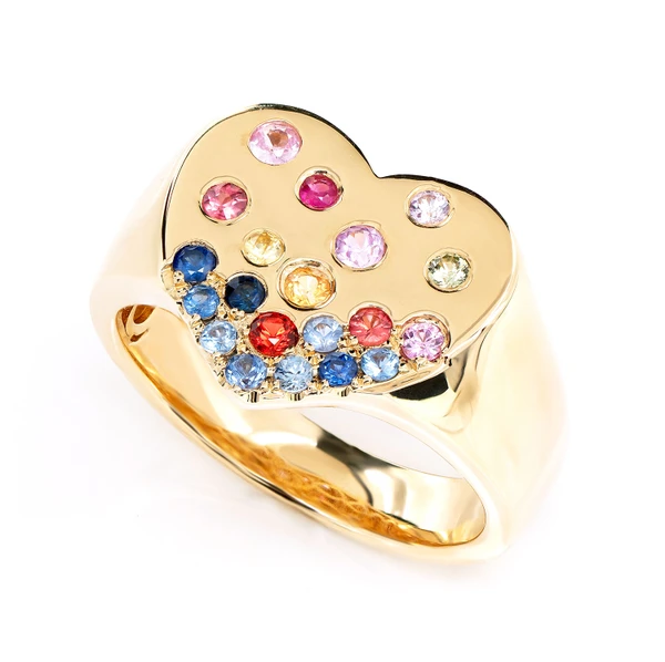 Gypsy Set Sapphire Heart Ring 14k Solid Gold 0.55ctw