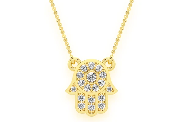 Hamsa Diamond Pendant Necklace Attached 14k Solid Gold .15ctw