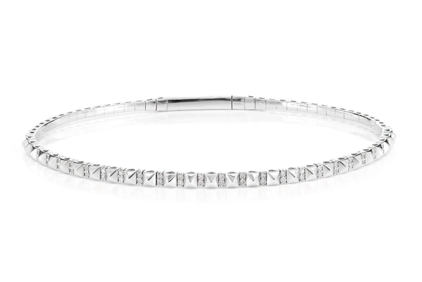 Pointed Square Diamond Flex Bangle Bracelet 14k Solid Gold 0.19ctw