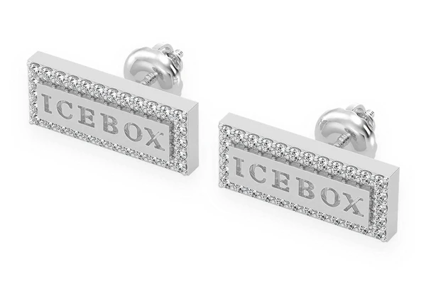 Icebox Bar Logo Stud Diamond Earrings 14k Solid Gold 0.20ctw