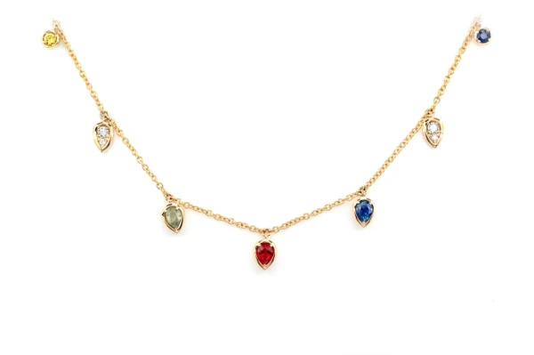 Rainbow And Diamond Drop Necklace 14k Solid Gold 1.00ctw
