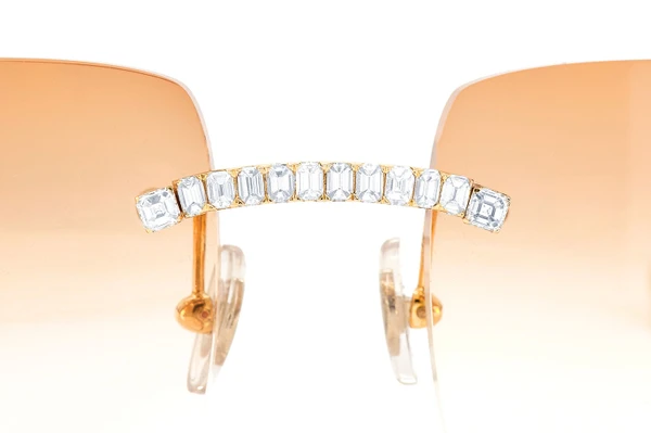 Cartier Glasses Iced Out Diamonds Rimless Wood - Brown Fade - 3.00ctw - Yellow Gold