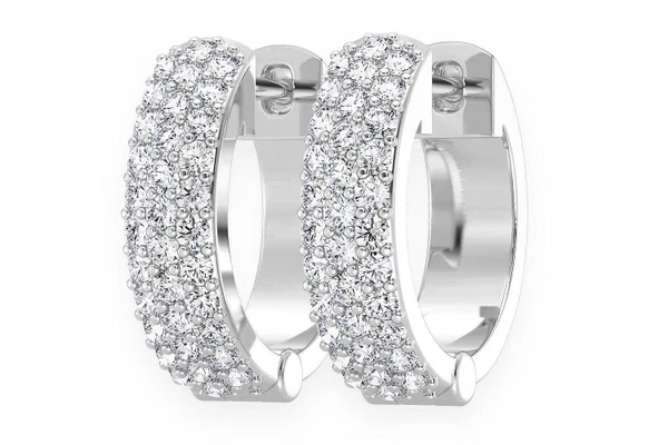 Wide Three Row Hoop Diamond Earrings 14k Solid Gold 0.33ctw